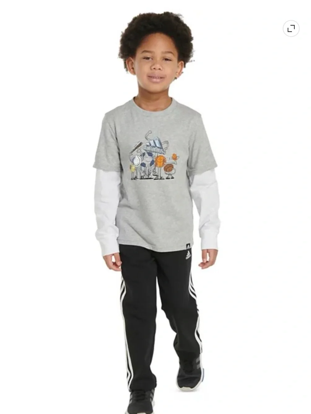 Boys' Grey Layered-Look Sports Graphic Tee
